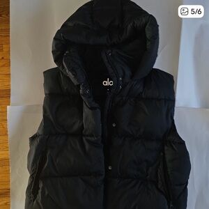 ALO Yoga Black Puffer Vest with Hood